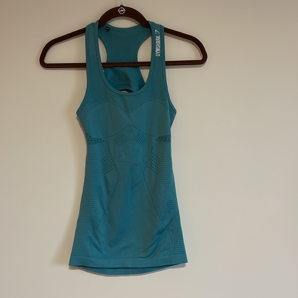 Gymshark Racer Back Tank Top Blue XS Athletic Gym Teal Stretch Open Back